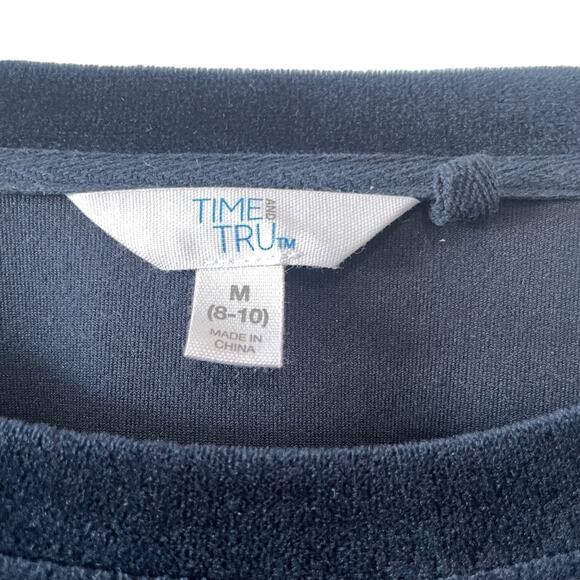 Time and True Navy Velvet Longsleeve shirt size medium velour sweatshirt - Picture 2 of 4